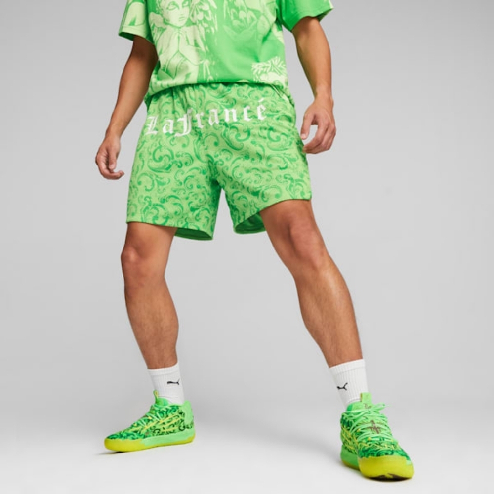 Puma Melo Hoops X LaFrance All Out Print Green Shorts Men's Sz Medium 622825-01